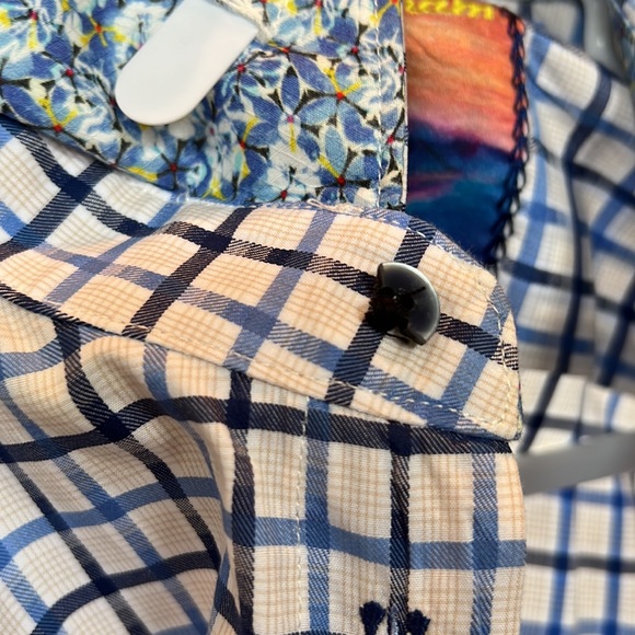 White Plaid Robert Graham Dress Shirt Size XXL 2TG Short Sleeve - Picture 4 of 4